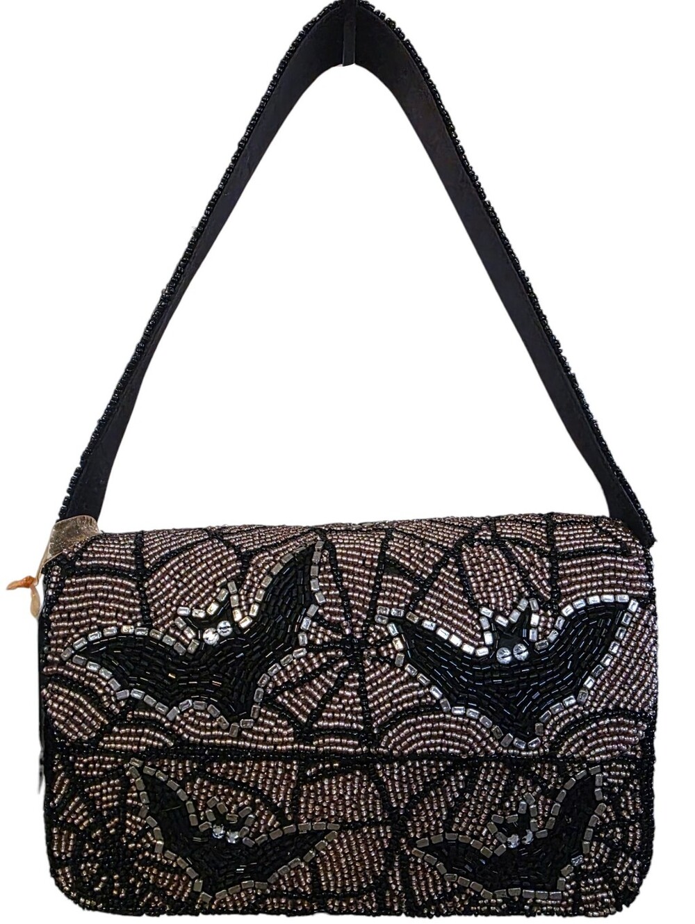 NEW Bat Spiderweb Black Silver Beaded Shoulder Bag Bats Halloween Goth Purse NWT
